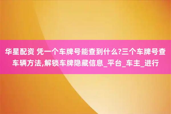 华星配资 凭一个车牌号能查到什么?三个车牌号查车辆方法,解锁车牌隐藏信息_平台_车主_进行